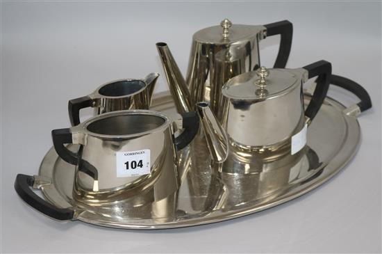 A 4-piece art deco tea set and tray W.52cm